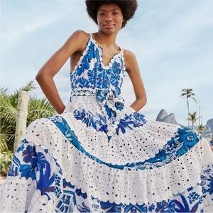 Farm Rio Blue and White Eyelet Maxi Dress